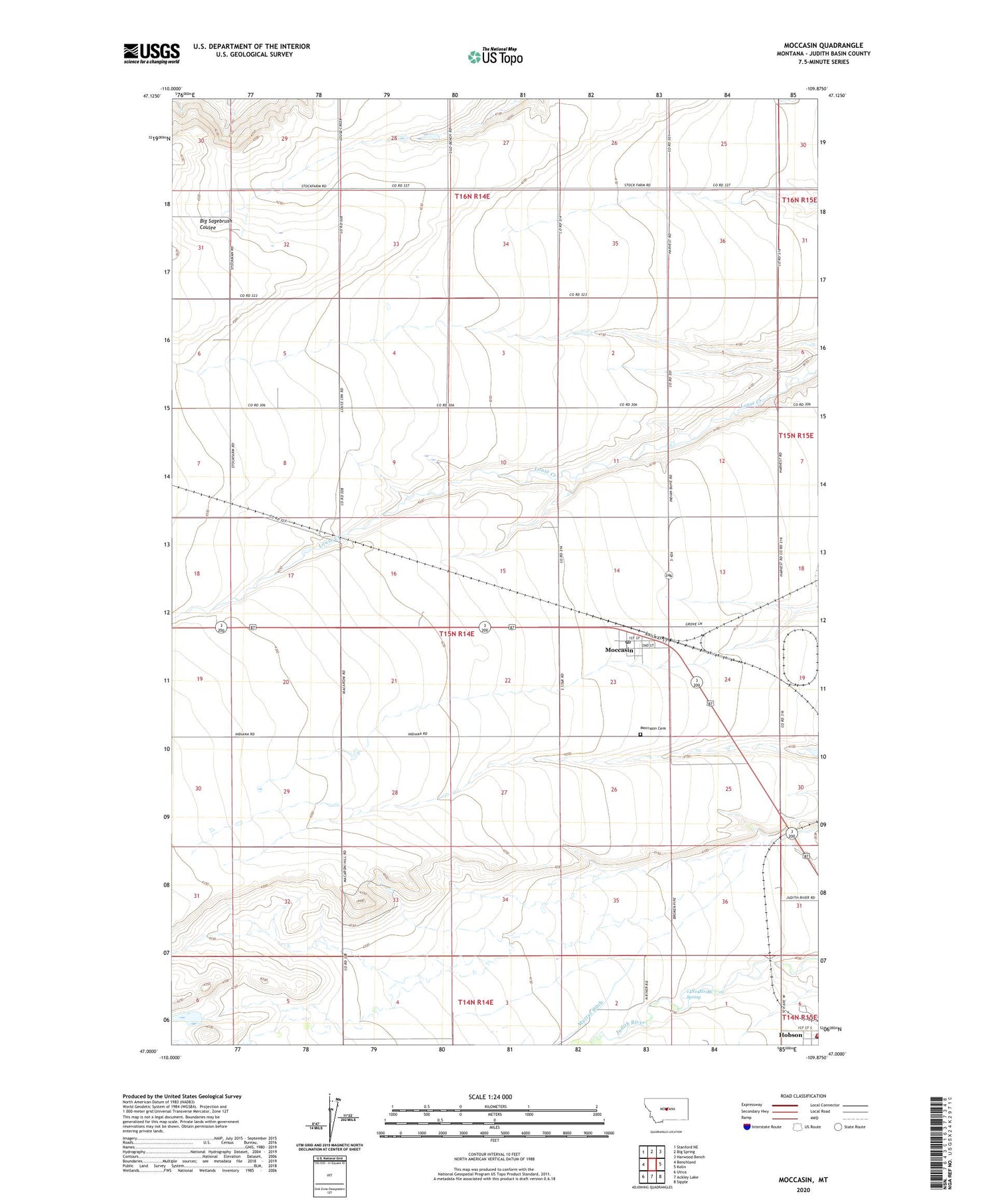 Moccasin Montana US Topo Map Image