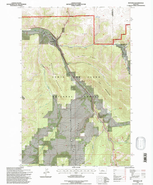 Classic USGS Monarch Montana 7.5'x7.5' Topo Map Image
