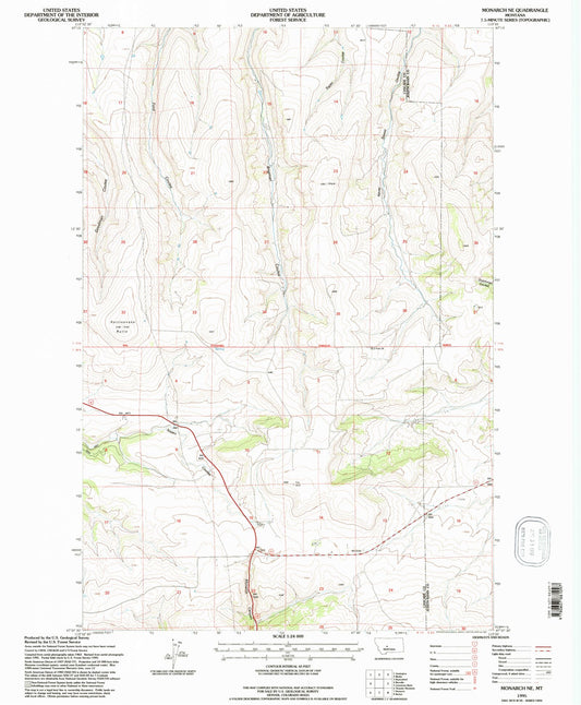 Classic USGS Monarch NE Montana 7.5'x7.5' Topo Map Image