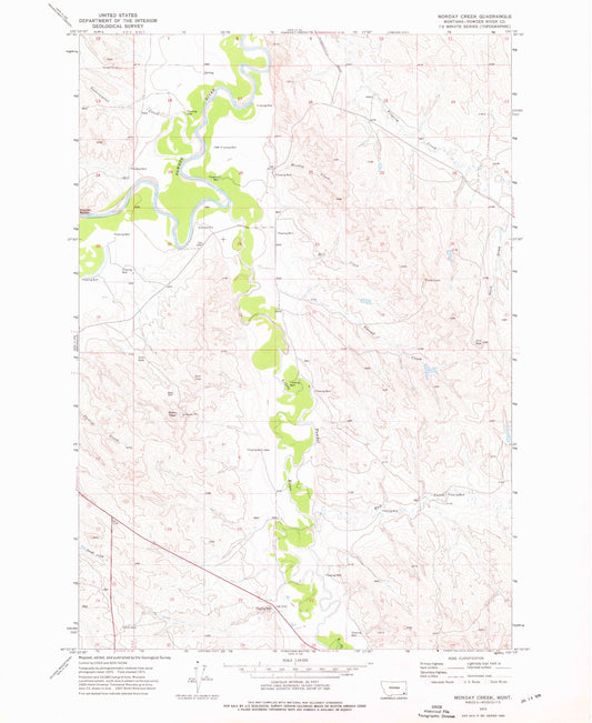 Classic USGS Monday Creek Montana 7.5'x7.5' Topo Map Image