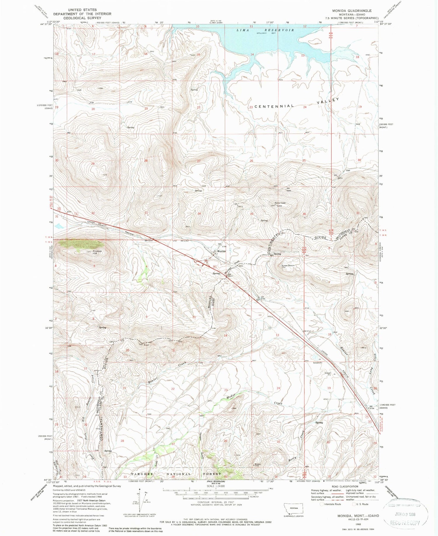 Classic USGS Monida Montana 7.5'x7.5' Topo Map Image