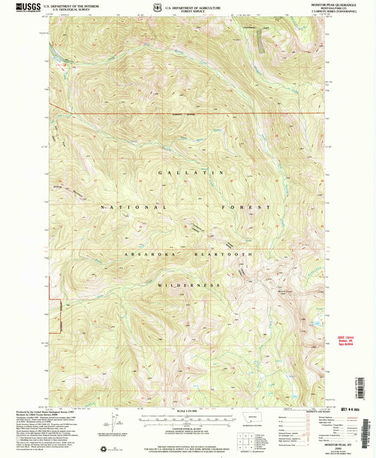 Classic USGS Monitor Peak Montana 7.5'x7.5' Topo Map Image