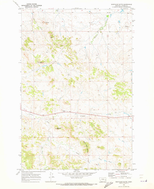 Classic USGS Montague Butte Montana 7.5'x7.5' Topo Map Image