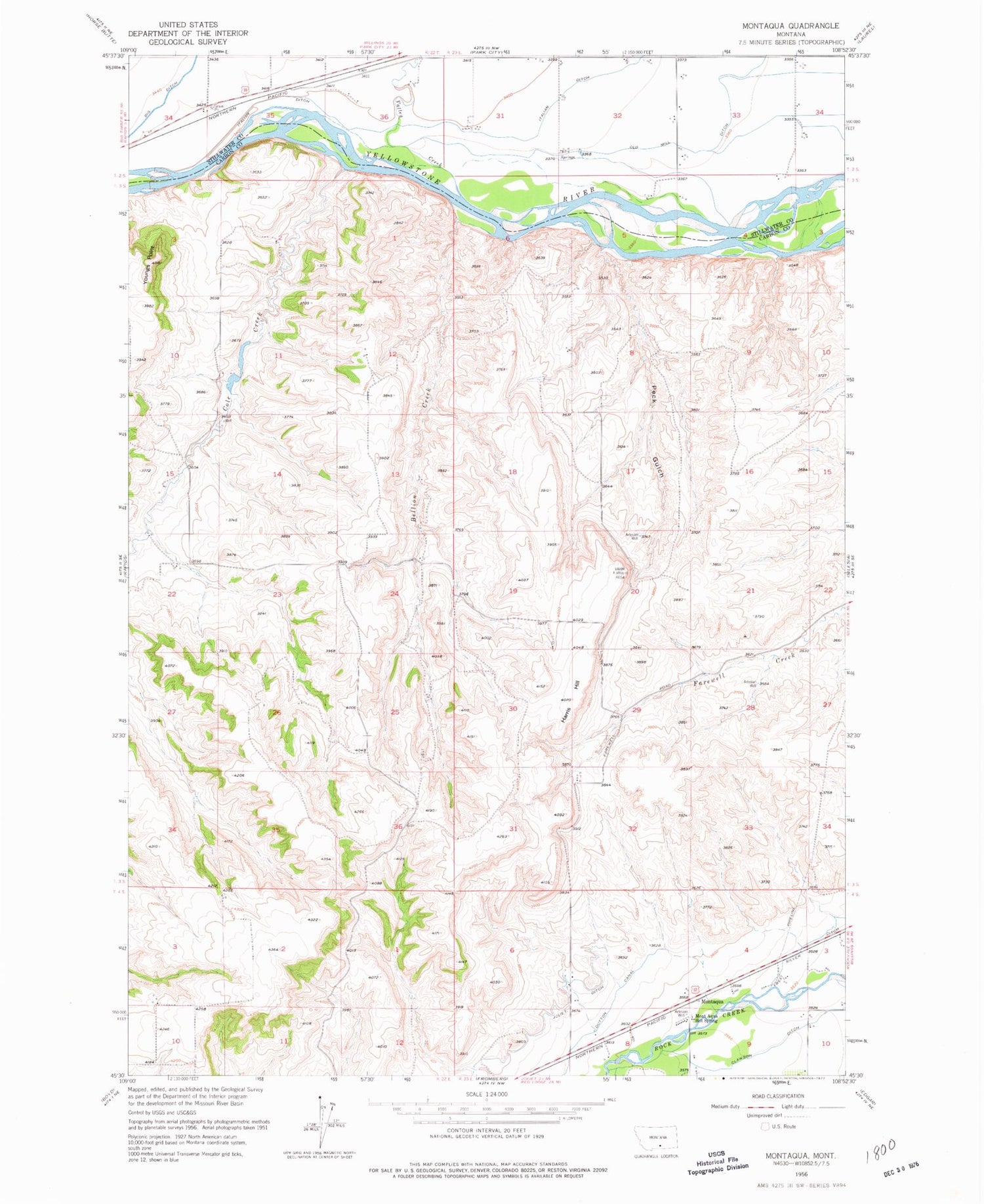 Classic USGS Montaqua Montana 7.5'x7.5' Topo Map Image