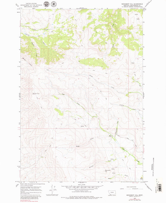 Classic USGS Monument Hill Montana 7.5'x7.5' Topo Map Image