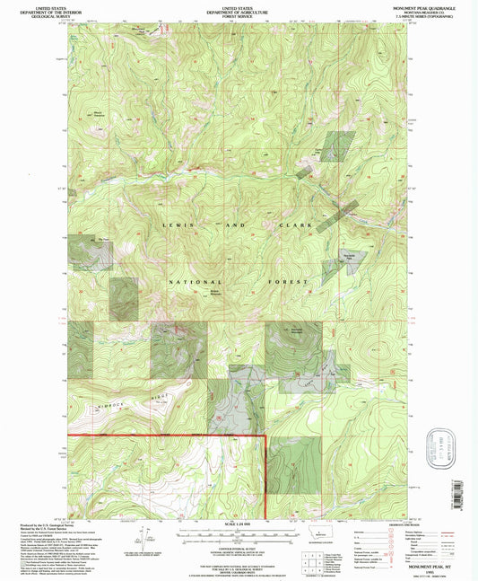 Classic USGS Monument Peak Montana 7.5'x7.5' Topo Map Image