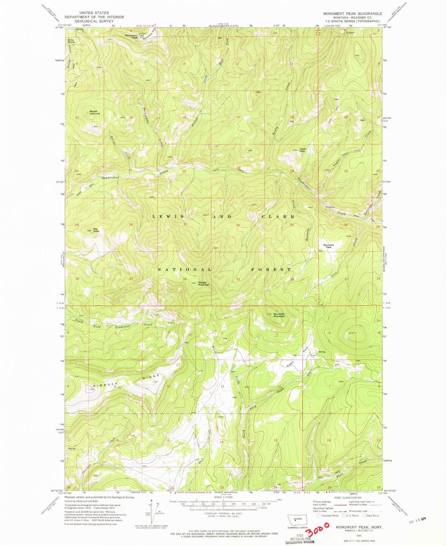 Classic USGS Monument Peak Montana 7.5'x7.5' Topo Map Image