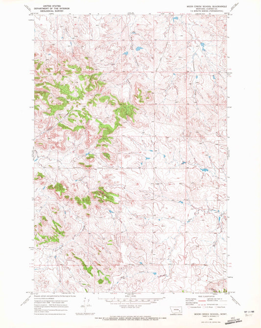 Classic USGS Moon Creek School Montana 7.5'x7.5' Topo Map Image