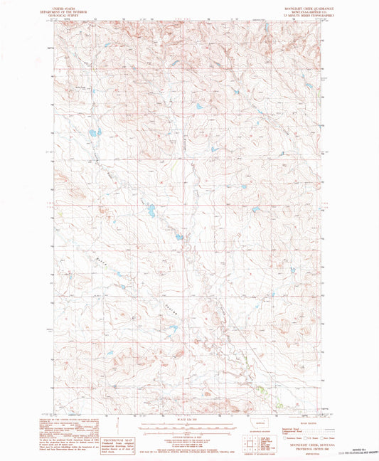 Classic USGS Moonlight Creek Montana 7.5'x7.5' Topo Map Image