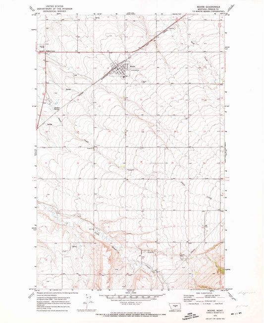 Classic USGS Moore Montana 7.5'x7.5' Topo Map Image