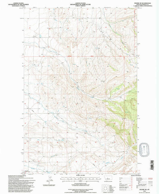 Classic USGS Moore SW Montana 7.5'x7.5' Topo Map Image