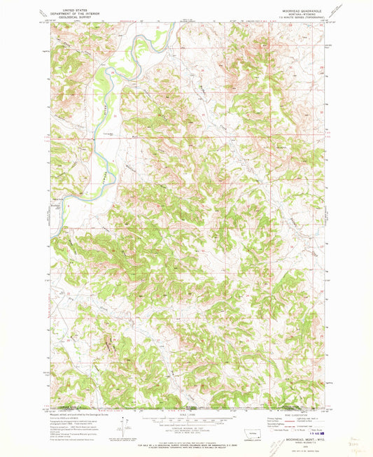 Classic USGS Moorhead Montana 7.5'x7.5' Topo Map Image