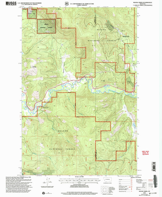 Classic USGS Moose Creek Montana 7.5'x7.5' Topo Map Image