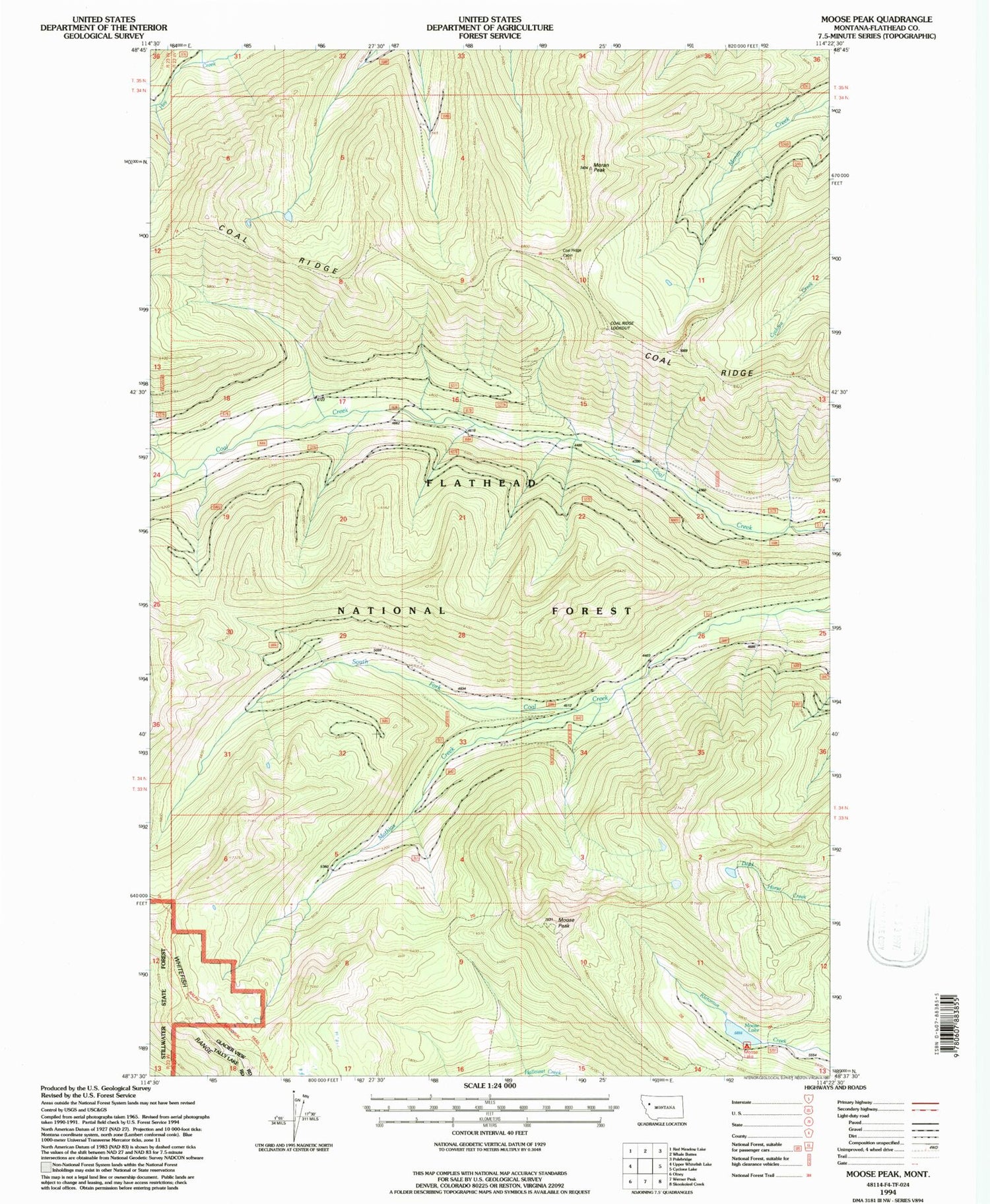 Classic USGS Moose Peak Montana 7.5'x7.5' Topo Map Image