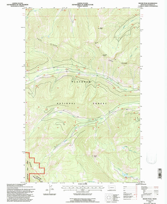 Classic USGS Moose Peak Montana 7.5'x7.5' Topo Map Image