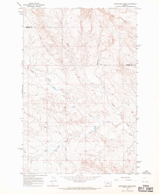 Classic USGS Morehouse Creek Montana 7.5'x7.5' Topo Map Image