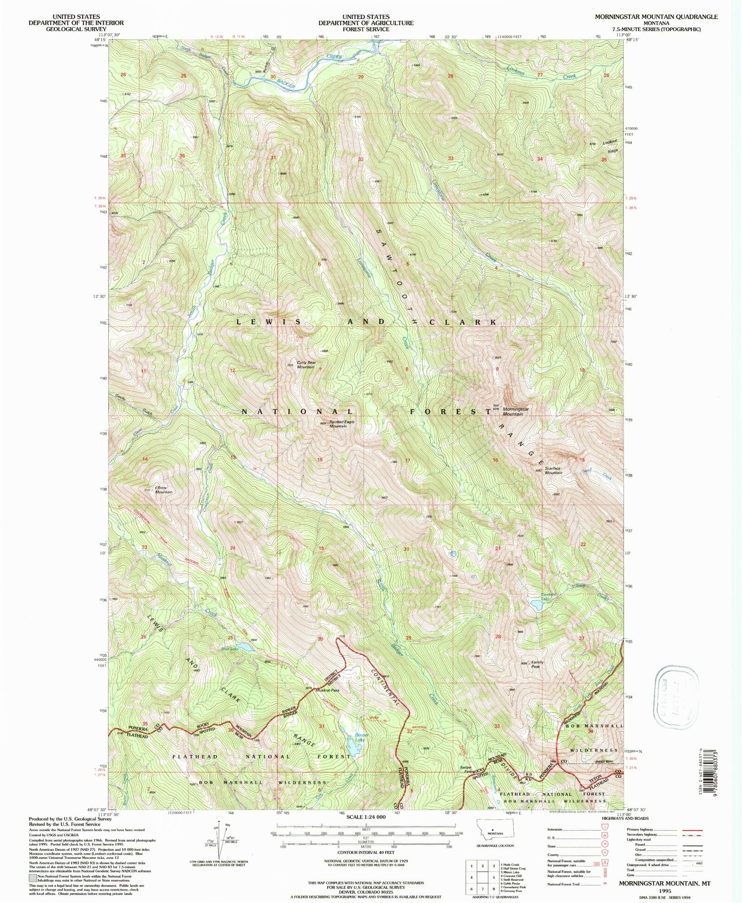 Classic USGS Morningstar Mountain Montana 7.5'x7.5' Topo Map Image