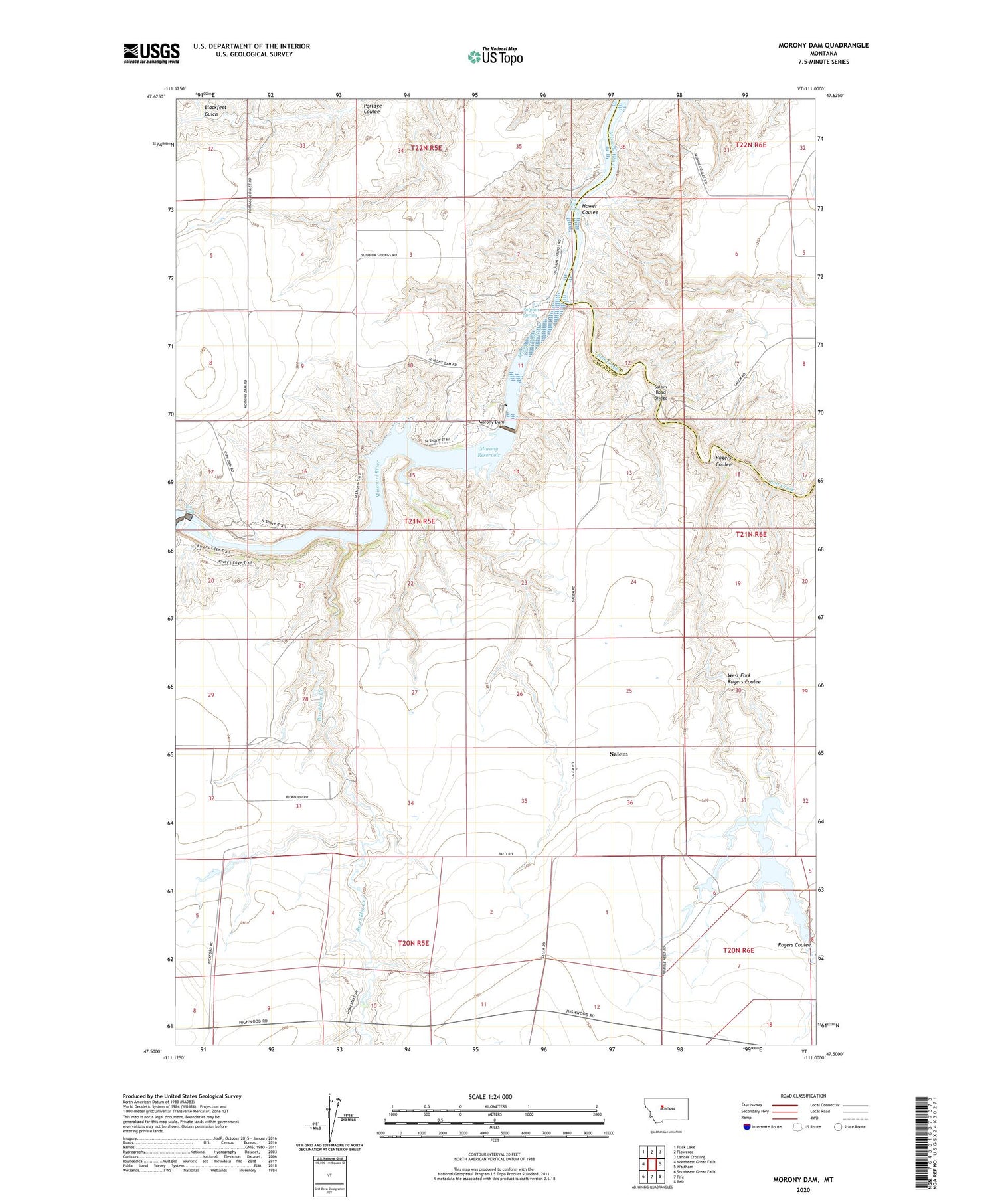Morony Dam Montana US Topo Map Image