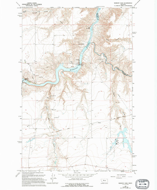 Classic USGS Morony Dam Montana 7.5'x7.5' Topo Map Image