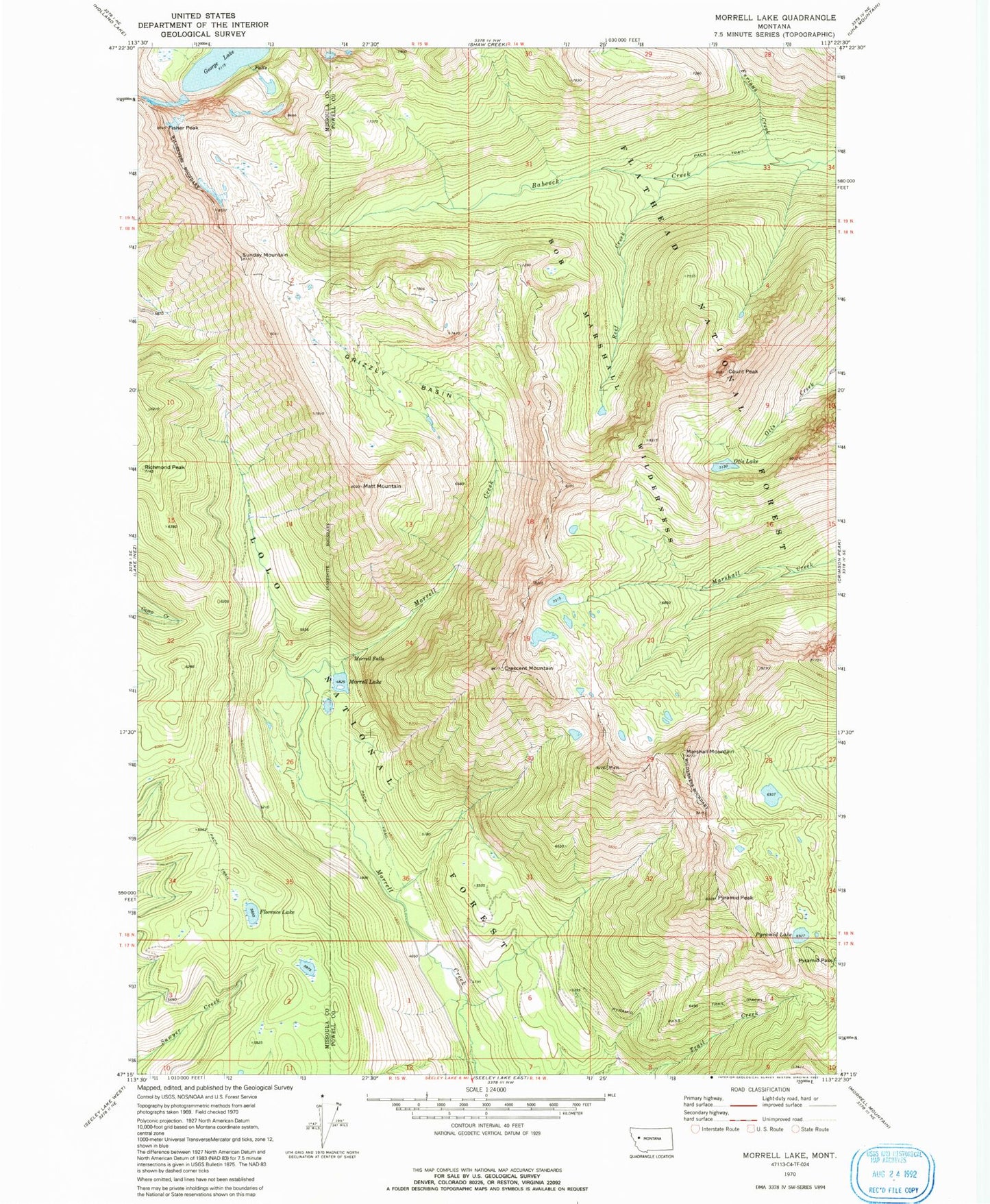 Classic USGS Morrell Lake Montana 7.5'x7.5' Topo Map Image