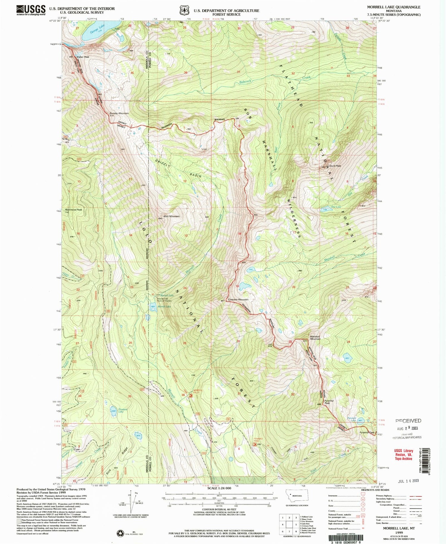Classic USGS Morrell Lake Montana 7.5'x7.5' Topo Map Image