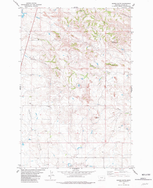 Classic USGS Morris Butte Montana 7.5'x7.5' Topo Map Image