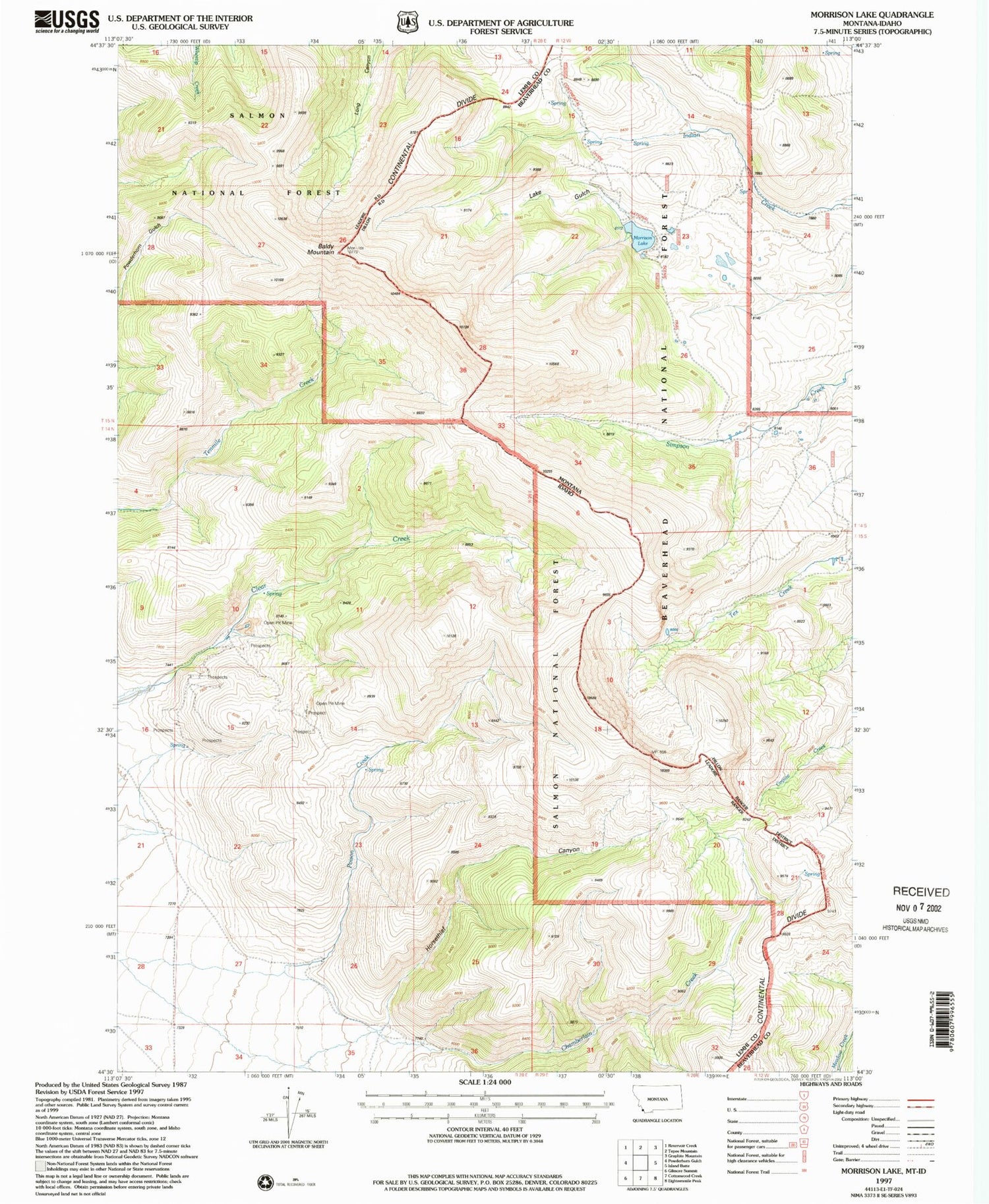 Classic USGS Morrison Lake Montana 7.5'x7.5' Topo Map Image
