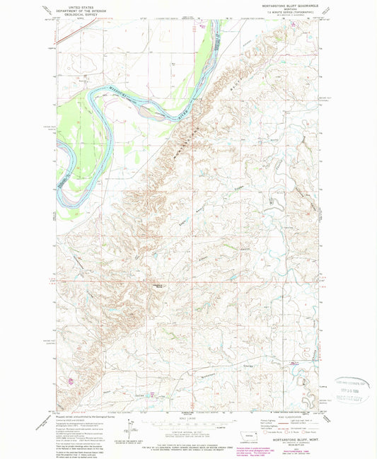 Classic USGS Mortarstone Bluff Montana 7.5'x7.5' Topo Map Image