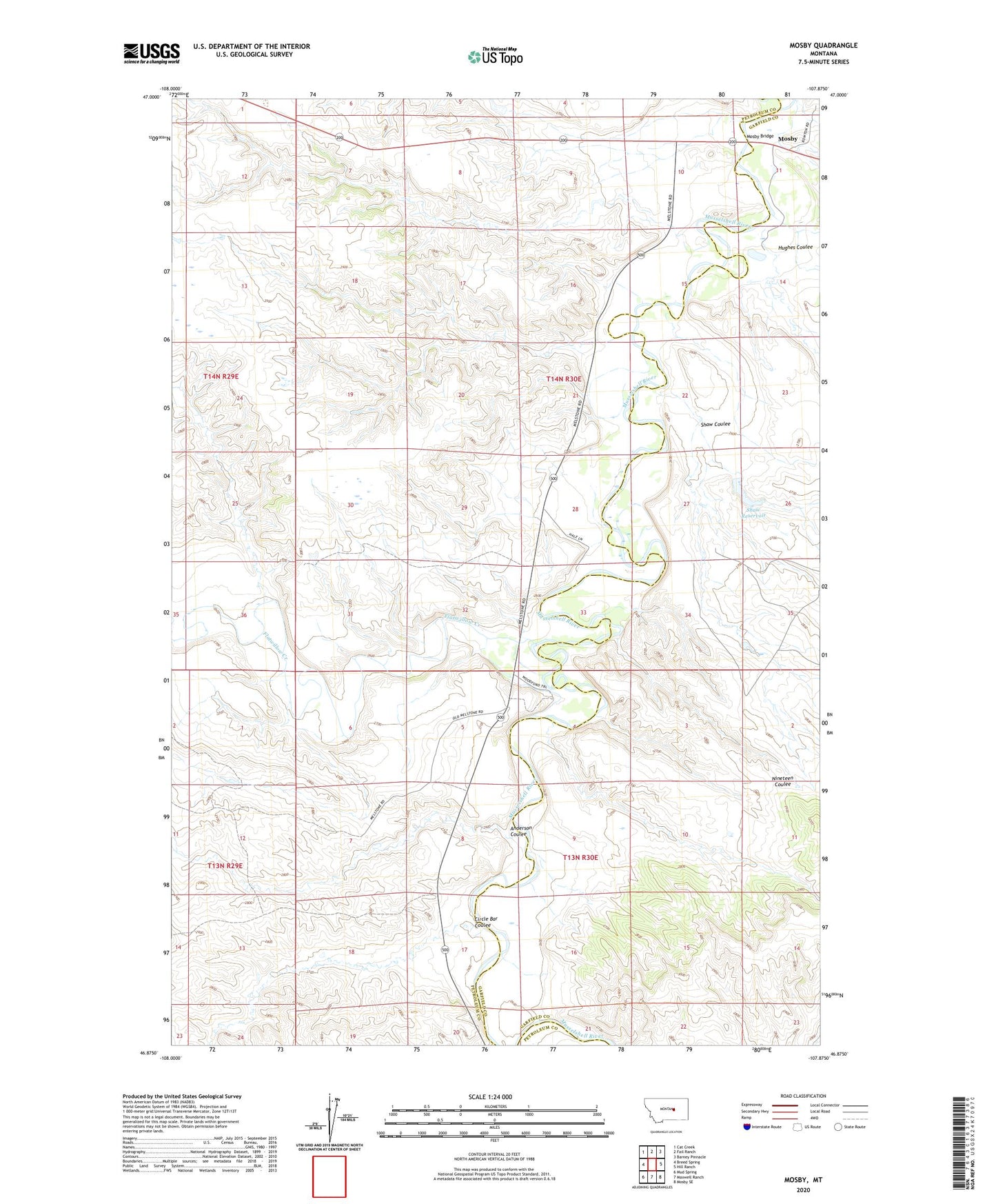 Mosby Montana US Topo Map Image