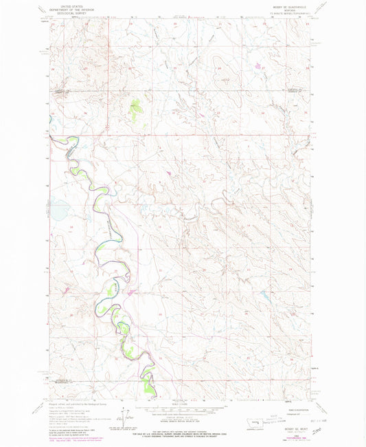 Classic USGS Mosby SE Montana 7.5'x7.5' Topo Map Image