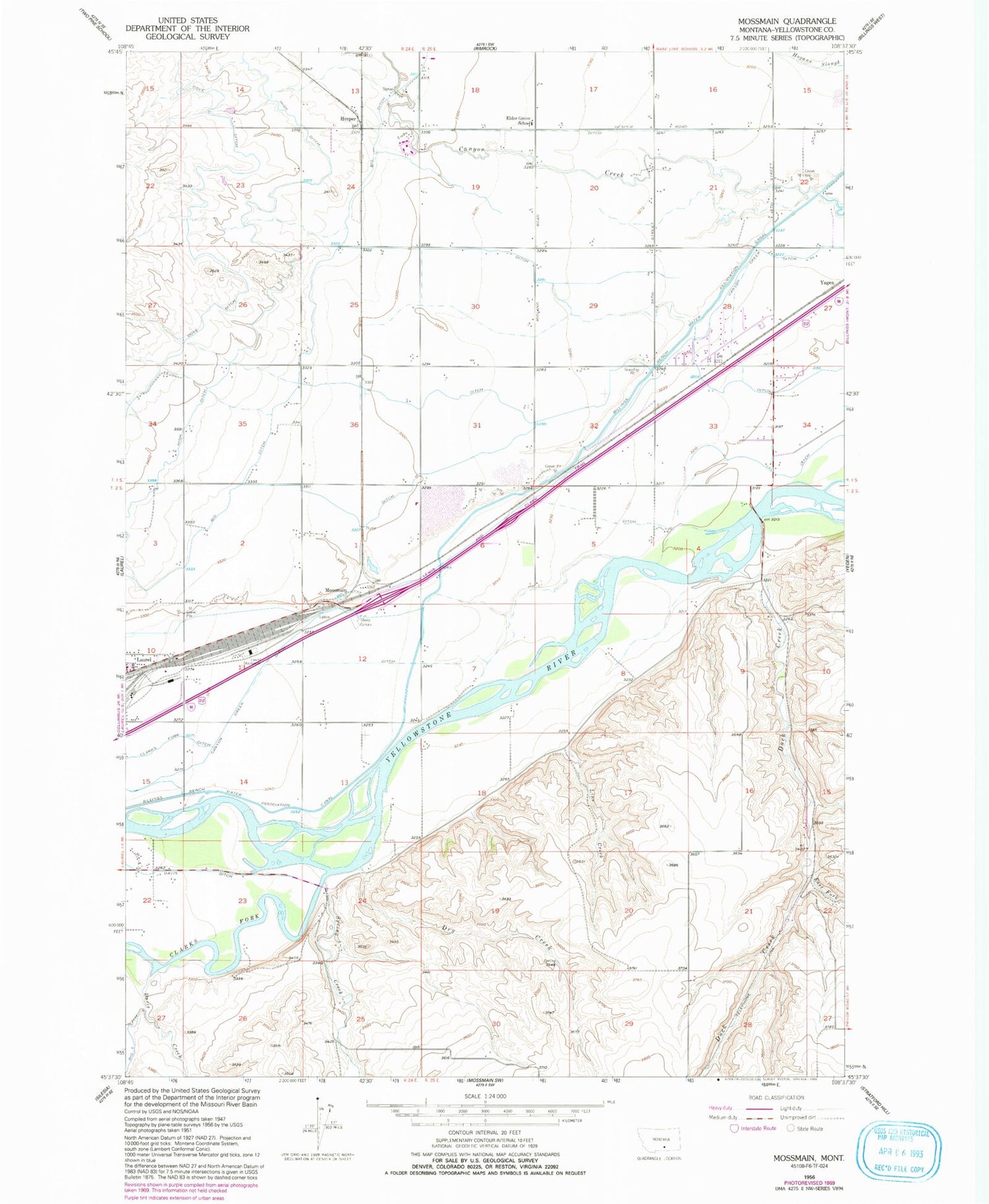Classic USGS Mossmain Montana 7.5'x7.5' Topo Map Image