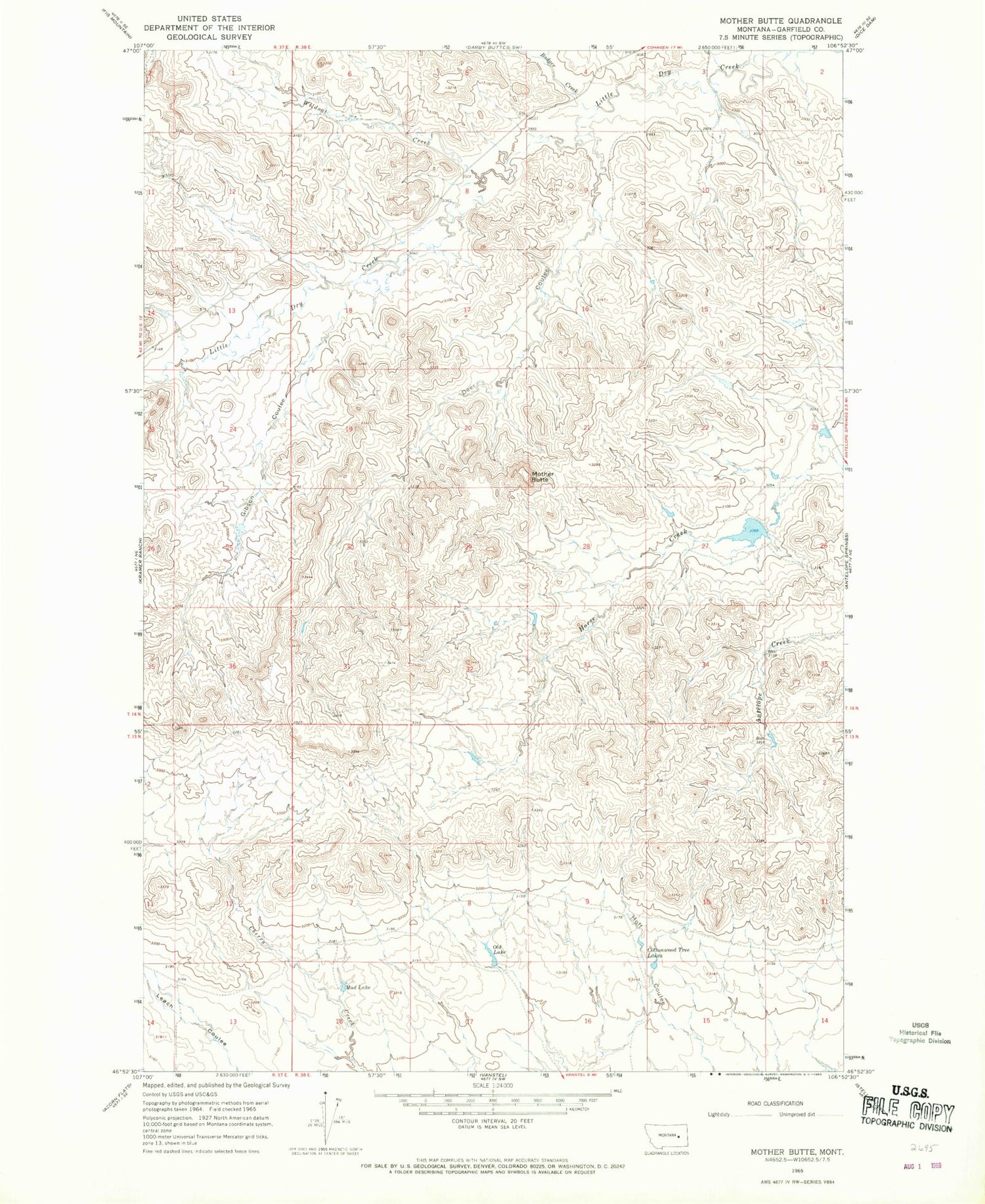 Classic USGS Mother Butte Montana 7.5'x7.5' Topo Map Image