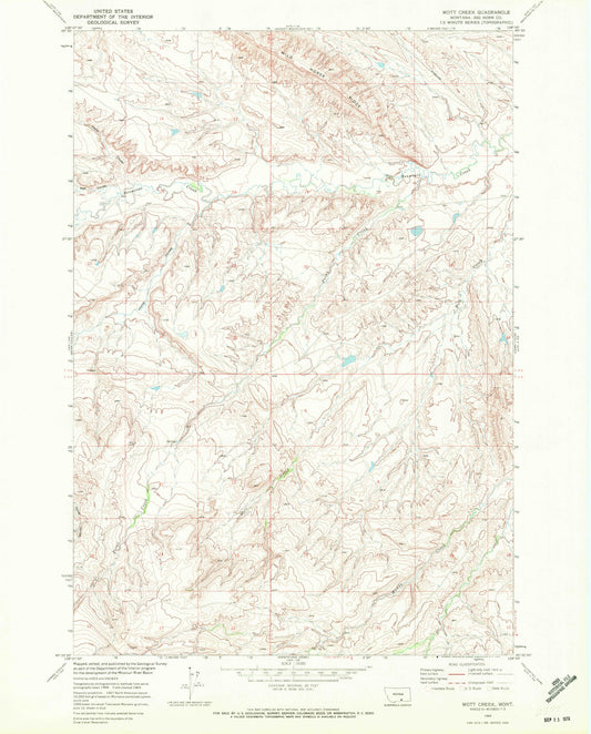 Classic USGS Mott Creek Montana 7.5'x7.5' Topo Map Image