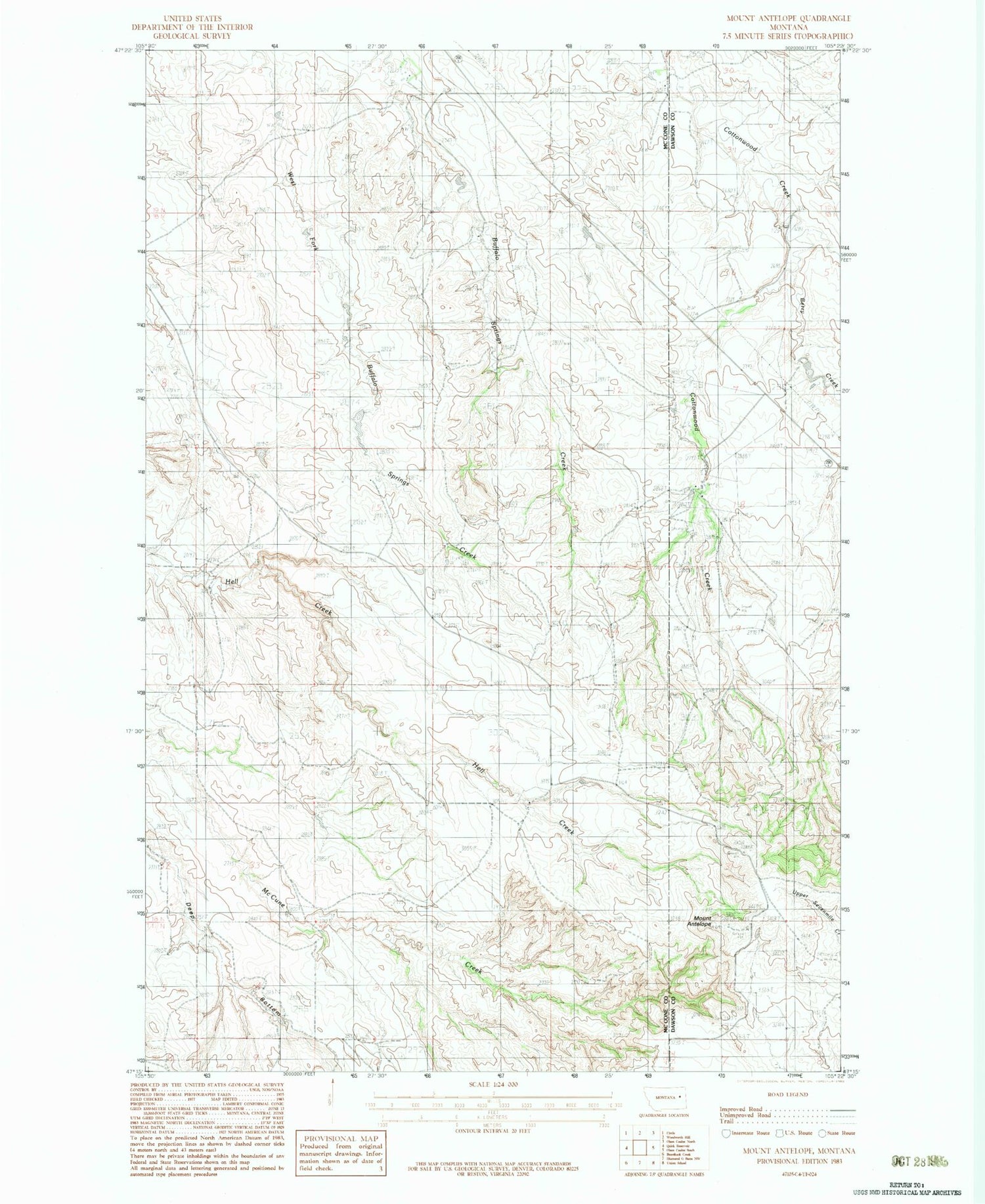 Classic USGS Mount Antelope Montana 7.5'x7.5' Topo Map Image