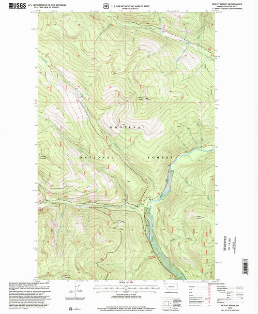 Classic USGS Mount Baldy Montana 7.5'x7.5' Topo Map Image