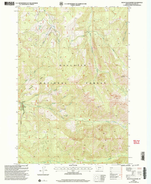 Classic USGS Mount Blackmore Montana 7.5'x7.5' Topo Map Image