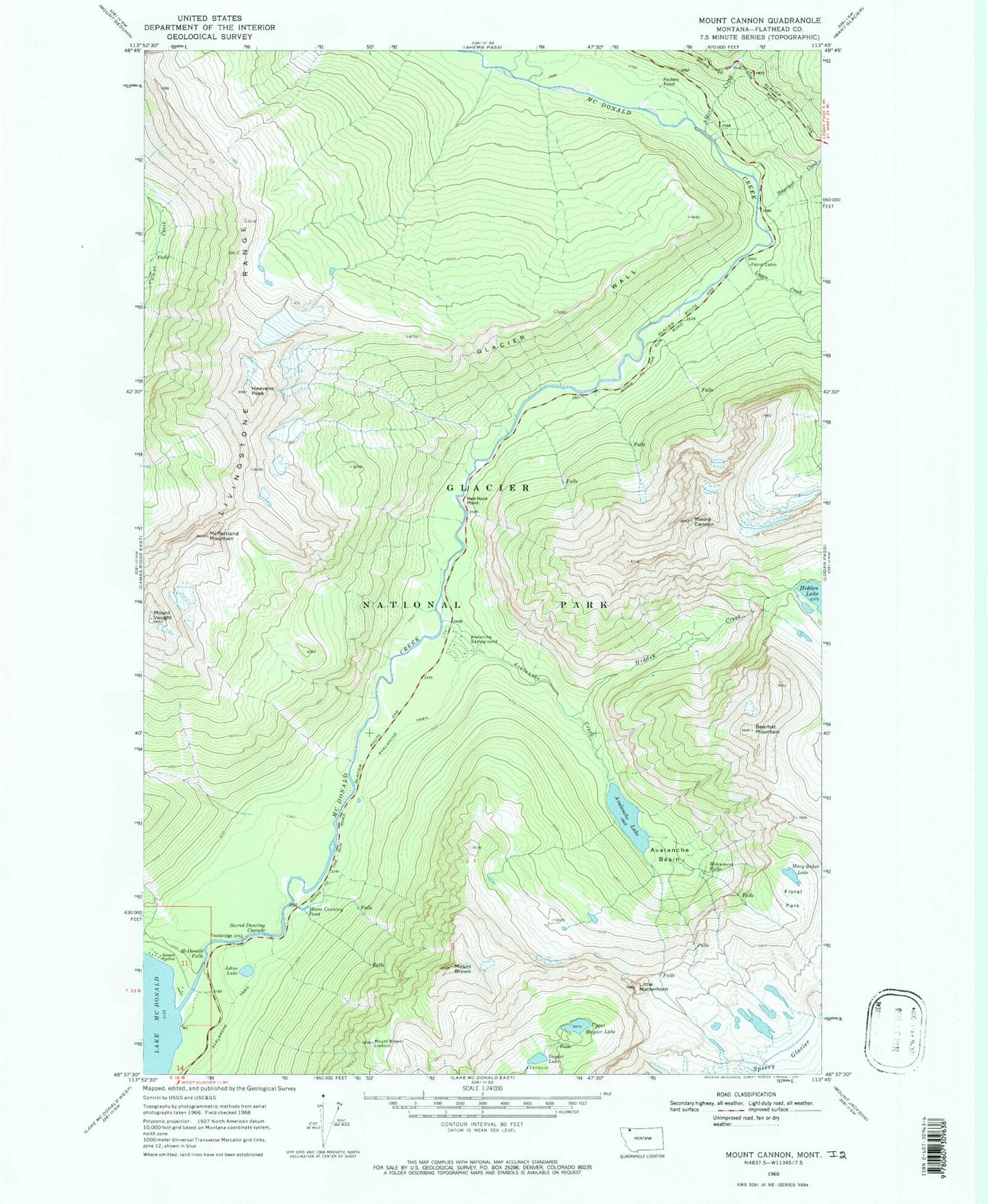 Classic USGS Mount Cannon Montana 7.5'x7.5' Topo Map Image