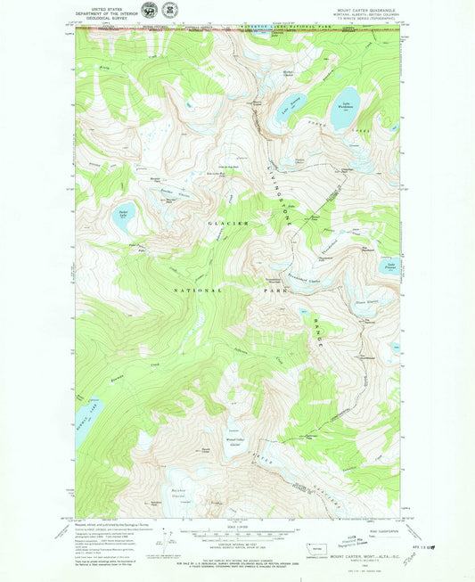 Classic USGS Mount Carter Montana 7.5'x7.5' Topo Map Image