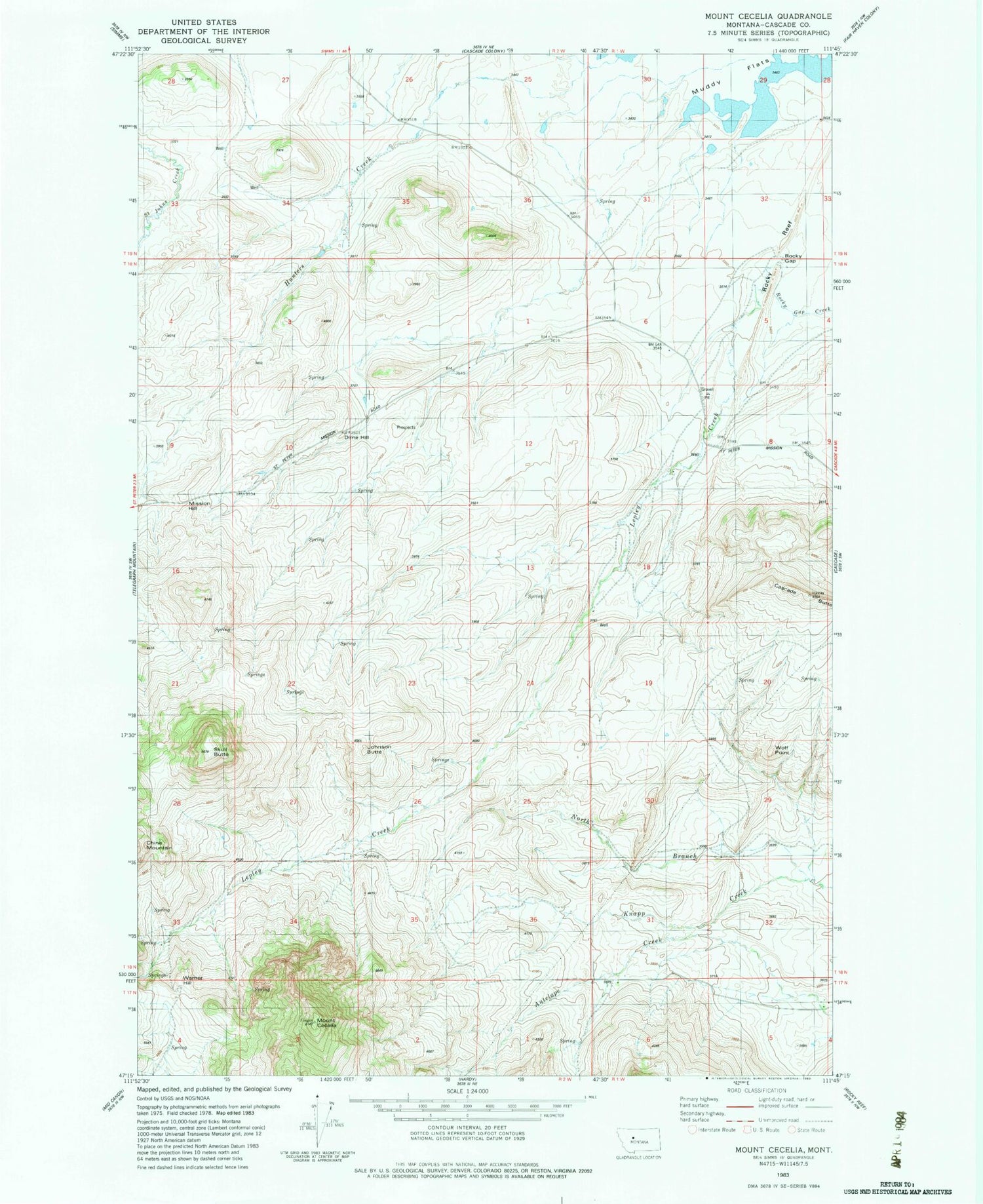 Classic USGS Mount Cecelia Montana 7.5'x7.5' Topo Map Image