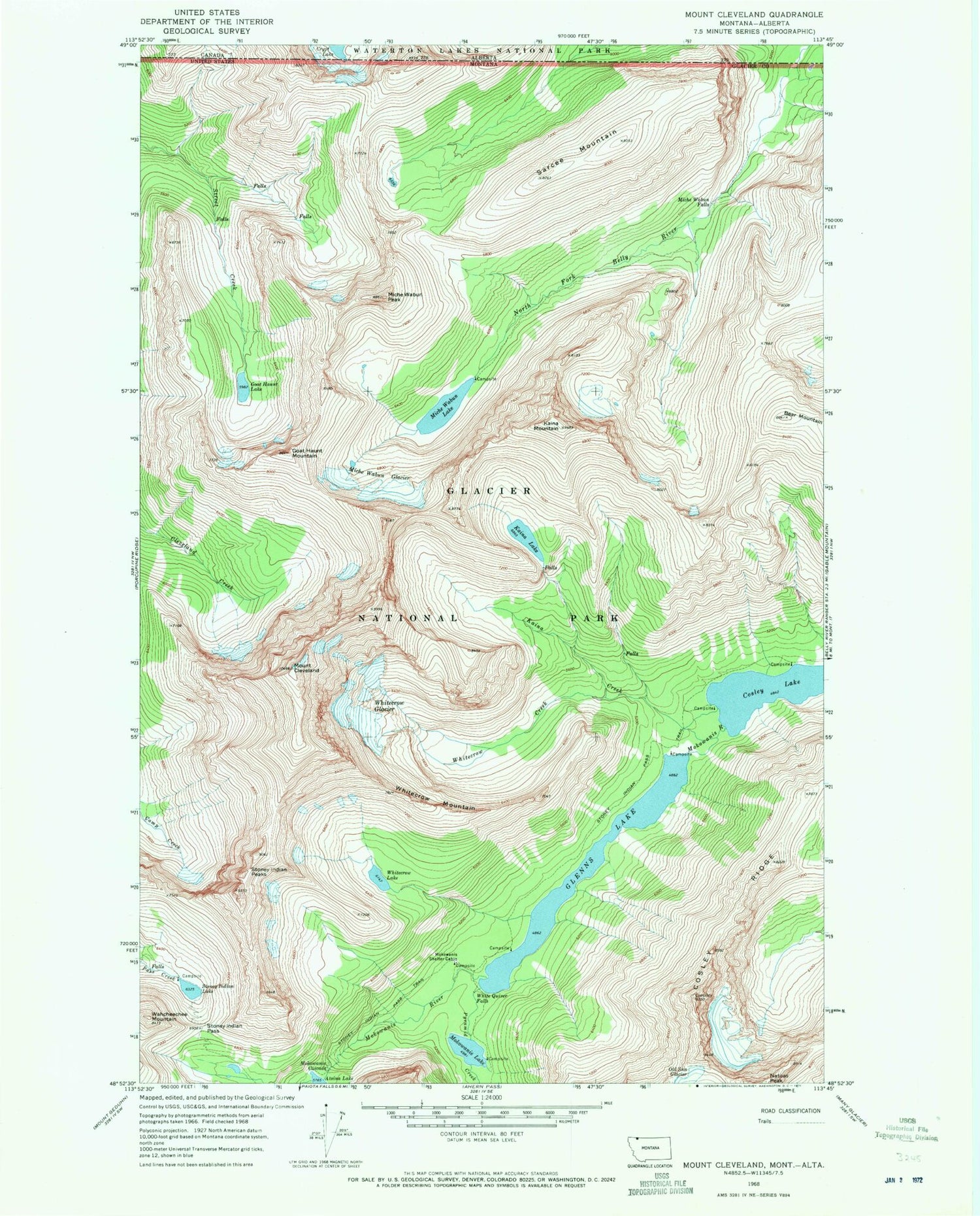 Classic USGS Mount Cleveland Montana 7.5'x7.5' Topo Map Image