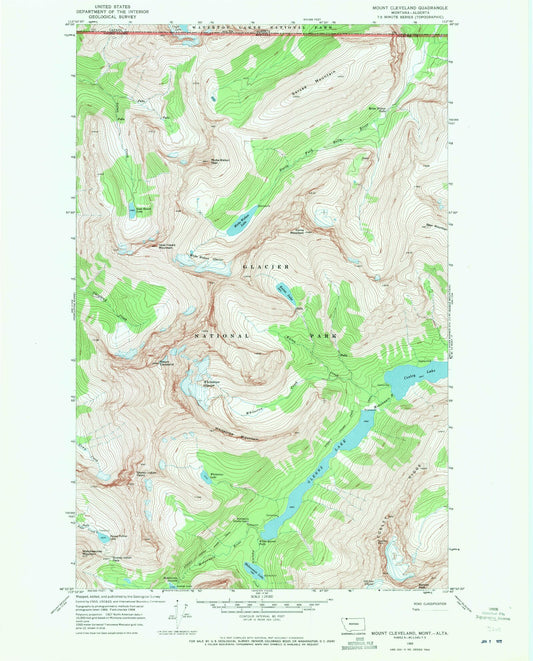 Classic USGS Mount Cleveland Montana 7.5'x7.5' Topo Map Image