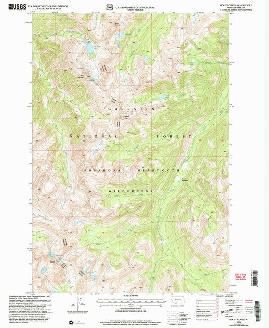 Classic USGS Mount Cowen Montana 7.5'x7.5' Topo Map Image