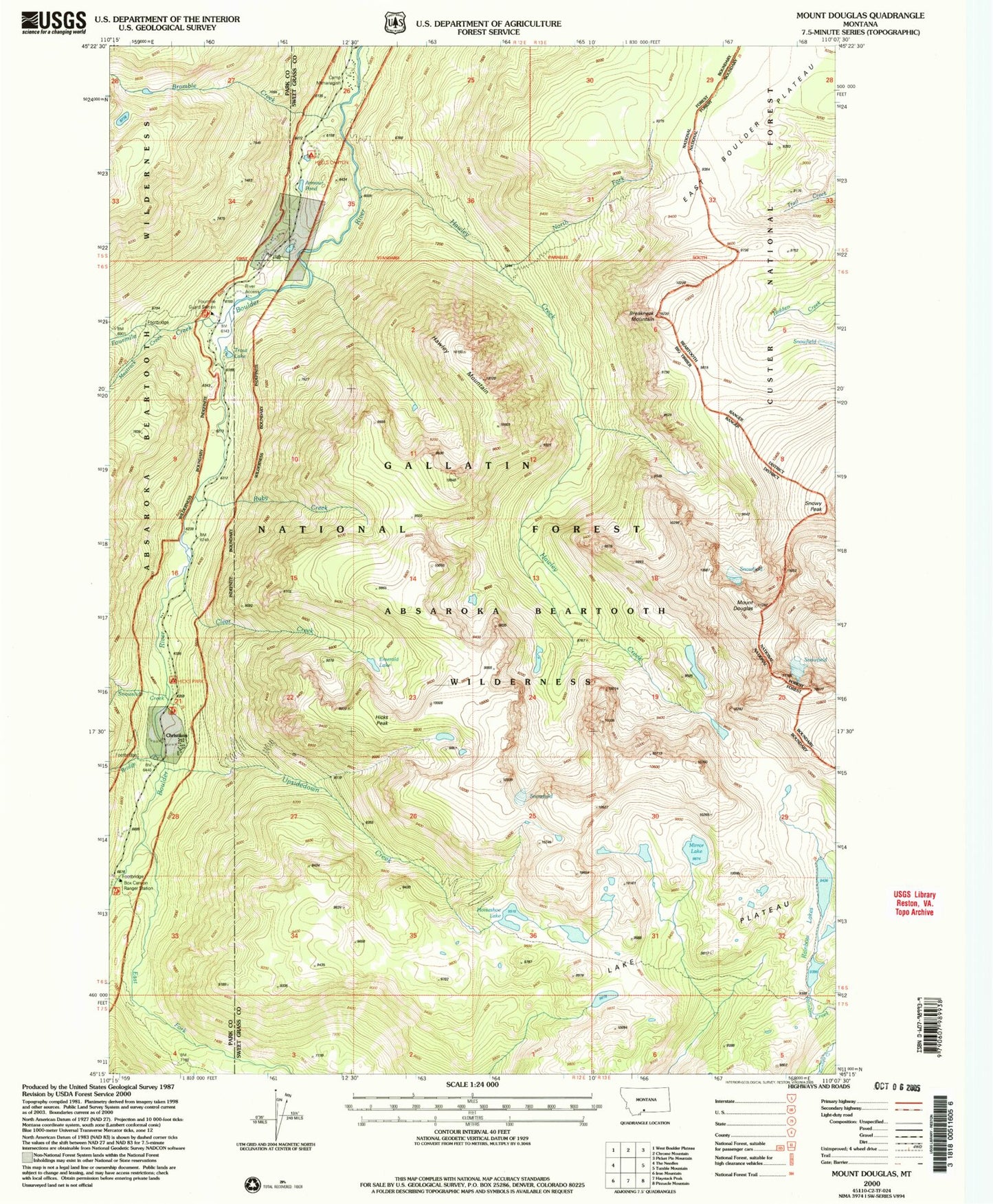 Classic USGS Mount Douglas Montana 7.5'x7.5' Topo Map Image