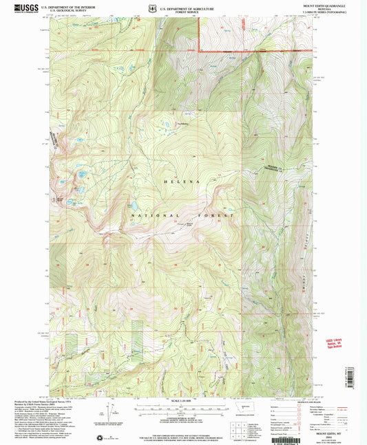 Classic USGS Mount Edith Montana 7.5'x7.5' Topo Map Image