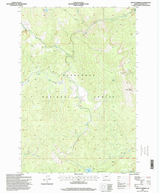 Classic USGS Mount Emerine Montana 7.5'x7.5' Topo Map Image
