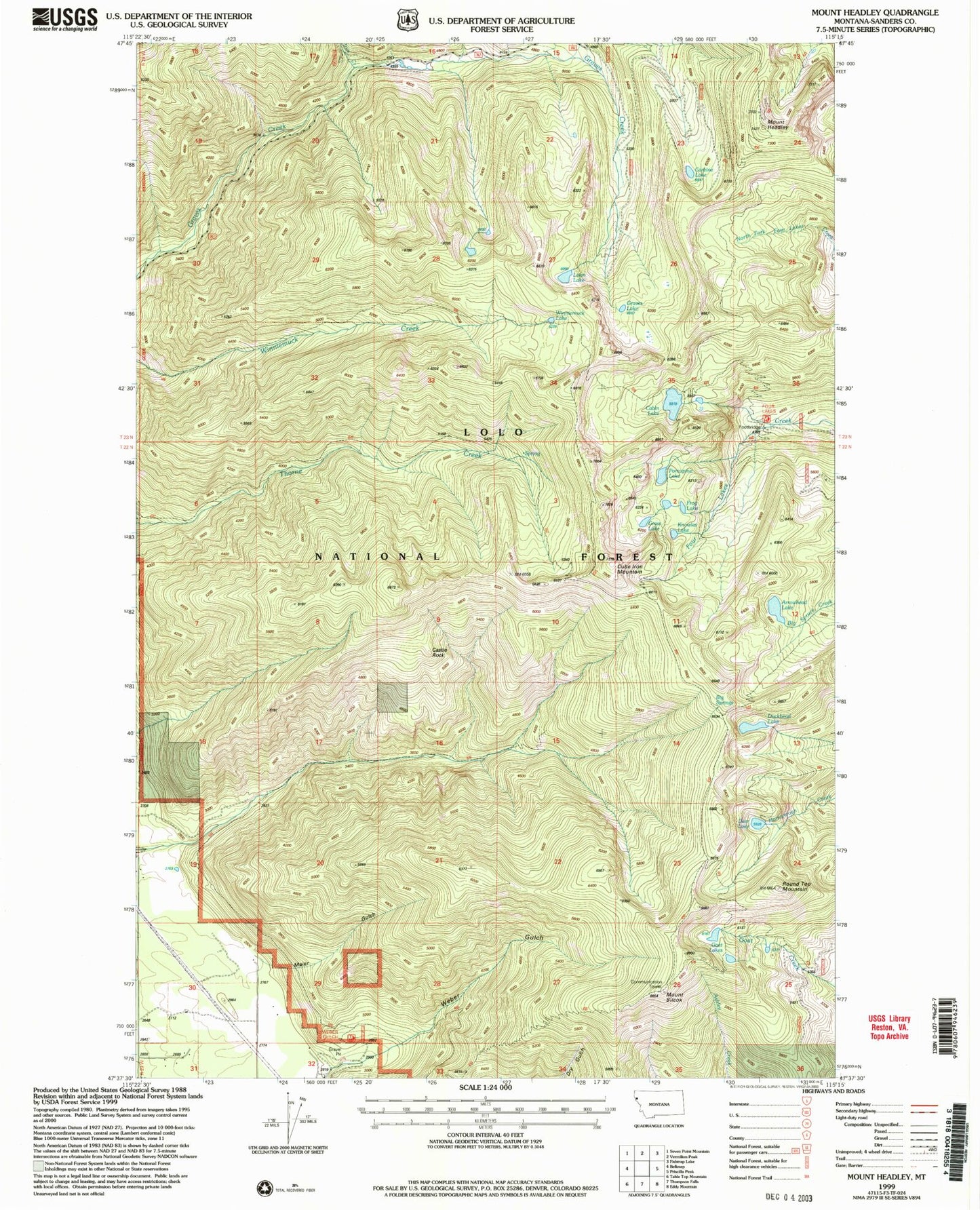 Classic USGS Mount Headley Montana 7.5'x7.5' Topo Map Image