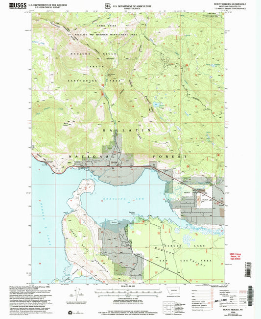 Classic USGS Mount Hebgen Montana 7.5'x7.5' Topo Map Image