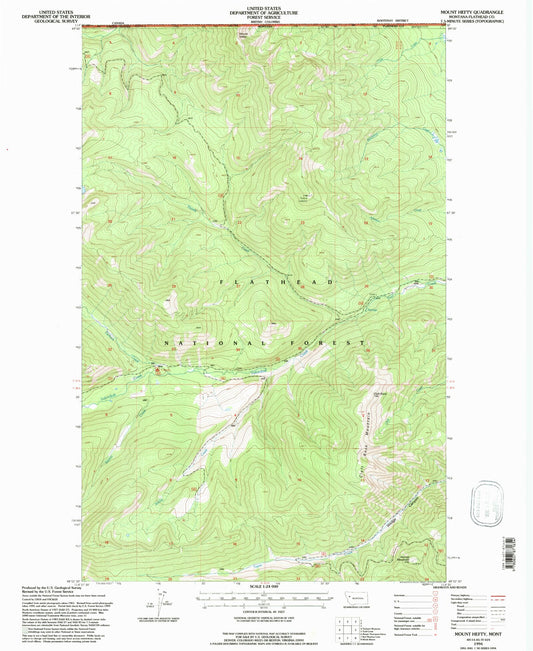Classic USGS Mount Hefty Montana 7.5'x7.5' Topo Map Image