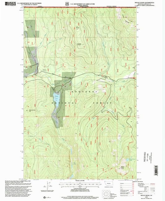 Classic USGS Mount Henry Montana 7.5'x7.5' Topo Map Image