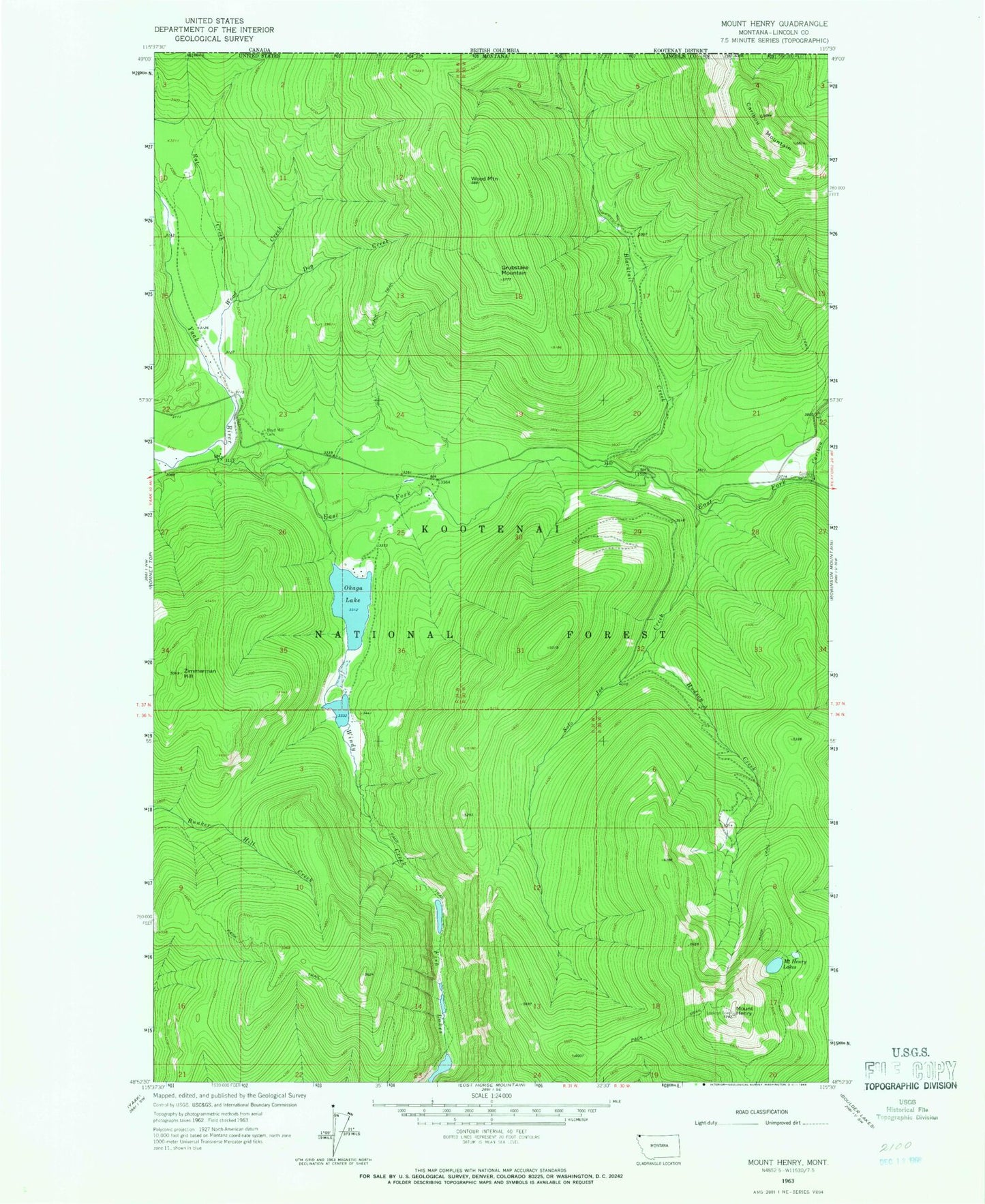 Classic USGS Mount Henry Montana 7.5'x7.5' Topo Map Image
